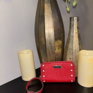 New York & Company Red Card Holder with Stud Details